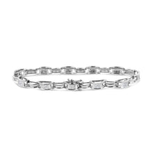 Load image into Gallery viewer, 14K White Gold 1.0 Cttw Invisible Set Princess Diamond Alternating Link Tennis Bracelet (I-J Color, I1-I2 Clarity) - 7.25"