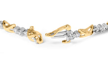 Load image into Gallery viewer, 10K Two-Tone Gold 1/2 Cttw Diamond Alternating 3 Stone and X-Link 7" Bracelet (I-J Color, I2-I3 Clarity)