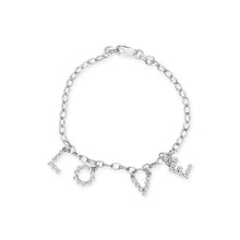 Load image into Gallery viewer, 10k White Gold 1/6 Cttw Diamond "Love" Charm Cable Chain Bracelet (H-I Color, I1-I2 Clarity) - 7"