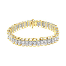 Load image into Gallery viewer, 14K Yellow and White Gold 5.0 Cttw Round & Baguette Cut Diamond 7" Reflective Tennis Bracelet (H-I Color, I1-I2 Clarity)