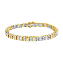 Load image into Gallery viewer, 10K Yellow Gold 4.0 Cttw Alternating Baguette & Round Cut Diamond Bezel- & Prong-Set 7" Tennis Bracelet (G-H Color, SI1-SI2 Clarity)