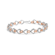 Load image into Gallery viewer, 10K Rose Gold Plated Sterling Silver 1/4 Cttw Diamond Heart Link Bracelet