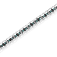Load image into Gallery viewer, Black Rhodium over .925 Sterling Silver 1.0 Cttw Rose Cut Diamond Double-Link 7" Tennis Bracelet (Blue Color, I1-I2 Clarity)