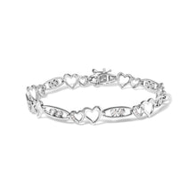 Load image into Gallery viewer, 925 Sterling Silver 1/5 Cttw Diamond Double Heart Link Bracelet (I-J Color, I3 Clarity) - 7.25" Inches