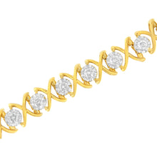 Load image into Gallery viewer, 10K Yellow Gold Plated Sterling Silver 2 cttw Diamond "XOXO" Bracelet (J-K Clarity, I1-I2 Color) - Size 7.25"