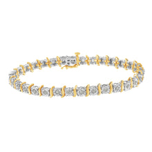 Load image into Gallery viewer, Two-Tone 10K Yellow Gold over .925 Sterling Silver 1.0 Cttw Diamond S-Curve Link Miracle-Set Tennis Bracelet (I-J Color, I3 Clarity) - 7"