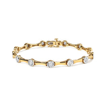 Load image into Gallery viewer, 10K Yellow Gold Plated .925 Sterling Silver 1.0 Cttw Miracle Set Diamond Bezel Style Station Link Bracelet (H-I Color, I3 Clarity) - Size 7"