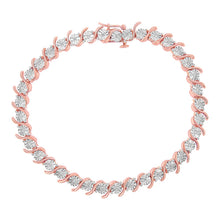 Load image into Gallery viewer, 14K Rose Gold Plated .925 Sterling Silver 1/10 Cttw Diamond Round Miracle Plate and "S" Link Tennis Bracelet (I-J Color, I2- I3 Clarity) - 7"