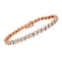 Load image into Gallery viewer, 14K Rose Gold Plated .925 Sterling Silver 1/4 Cttw Diamond Round Miracle Plate and "S" Link Tennis Bracelet (I-J Color, I2- I3 Clarity) - 7"