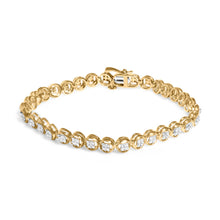 Load image into Gallery viewer, 14K Yellow Gold Plated .925 Sterling Silver 1/10 Cttw Diamond Open Circle Beaded Wheel Link Tennis Bracelet (I-J Color, I3 Clarity) - 7.25"