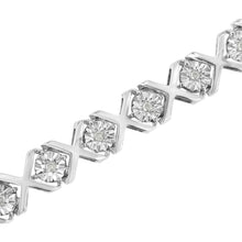 Load image into Gallery viewer, .925 Sterling Silver 1/4 Cttw Miracle Set Diamond "X" Link Bracelet (I-J Color, I3 Clarity) - 7.25"