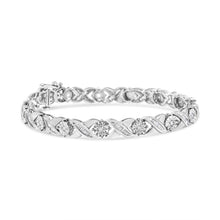 Load image into Gallery viewer, .925 Sterling Silver 1.0 Cttw Round-Brilliant and Baguette Cut Diamond Miracle-Set X-Link 7" Tennis Bracelet (I-J Color, I2-I3 Clarity)