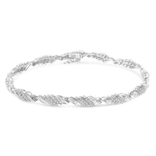 Load image into Gallery viewer, .925 Sterling Silver 1-1/2 Cttw Round and Baguette Cut Diamond Wave Link Bracelet (I-J Color, I2-I3 Clarity) - 7"