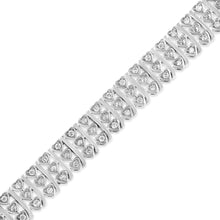 Load image into Gallery viewer, .925 Sterling Silver 1.00 Cttw Diamond Multi Row Heart Link Bracelet (H-I Color, I1-I2 Clarity) - 7.25" Inches