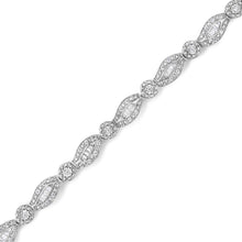 Load image into Gallery viewer, .925 Sterling Silver 1 cttw Diamond Double Leaf and Bezel Link Bracelet (I-J Clarity, I2-I3 Color) - Size 7.25"