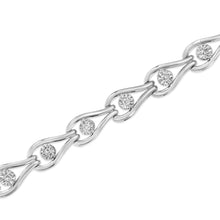 Load image into Gallery viewer, .925 Sterling Silver 1/10 Cttw Miracle-Set Diamond Pear Shape and Bezel Link Bracelet (I-J Color, I3 Clarity) - 7.25"