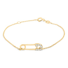 Load image into Gallery viewer, 10K Yellow Gold 1/10 Cttw Diamond Paperclip Charm Adjustable Link Bracelet (I-J Color, I1-I2 Clarity) - 7.25 Inch