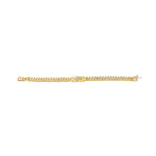 Load image into Gallery viewer, 14K Yellow Gold Plated .925 Sterling Silver Diamond Accent Inlaid Cross Cuban Link Bracelet (I-J Color, I3 Clarity)- 7.25"
