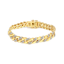 Load image into Gallery viewer, 14K Yellow Gold Plated .925 Sterling Silver 3/8 Cttw Diamond Cuban Bracelet (I-J Color, I3 Clarity) - 7.25"