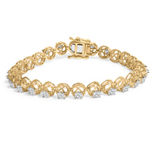 Load image into Gallery viewer, 14K Yellow Gold Plated .925 Sterling Silver 3 9/10 Cttw Diamond Buttercup Style Tennis Bracelet
