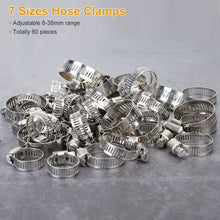 Load image into Gallery viewer, 60-Pieces: Hose Clamp Stainless Steel Adjustable Worm Gear