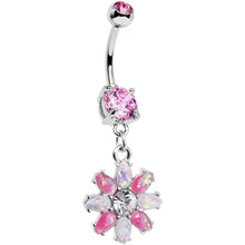 Load image into Gallery viewer, Pink and White Faux Opal Flower Power Dangle Belly Ring