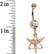 Load image into Gallery viewer, Clear Gem Rose Gold Anodized Heralds Staff Trinity Dangle Belly Ring