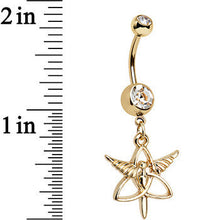 Load image into Gallery viewer, Clear Gem Gold Anodized Heroic Heralds Staff Trinity Dangle Belly Ring