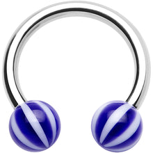 Load image into Gallery viewer, 14G 7/16 Indigo Blue White Acrylic Horseshoe Circular Barbell