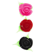 Load image into Gallery viewer, Pink Red Black Romantic Rose Flower Steel Barbell Tongue Ring 3 Pack Set