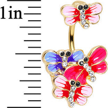 Load image into Gallery viewer, Clear Black Gem Gold PVD Multicolor Dragonfly Double Mount Belly Ring