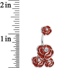 Load image into Gallery viewer, Clear Gem Red Rose Flower Double Mount Belly Ring