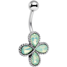 Load image into Gallery viewer, Light Green Faux Opal Quartet Flower Belly Ring