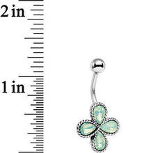 Load image into Gallery viewer, Light Green Faux Opal Quartet Flower Belly Ring
