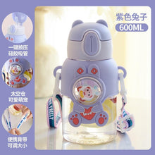 Load image into Gallery viewer, 600ml Kids Water Bottles Summer Cute High Beauty Straw Cup for Girls School Baby Leak proof Cartoon Children Water Bottle Water Bottle Cute Water Bottles for Girls Water Bottle with Straw and Adjustable Strap Portable Leakproof Bottles