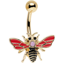 Load image into Gallery viewer, Pink Black Gem Gold PVD Black Red Buzzy Bee Belly Ring