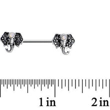 Load image into Gallery viewer, 14G 9/16 White Faux Opal Elegant Elephant Nipple Ring Set