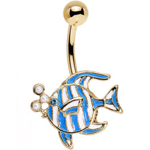 Load image into Gallery viewer, Blue Gem White Orb Gold PVD Fashionable Fishy Belly Ring
