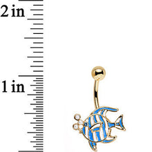 Load image into Gallery viewer, Blue Gem White Orb Gold PVD Fashionable Fishy Belly Ring