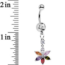 Load image into Gallery viewer, Clear Multicolor Gem Falling Flower Dangle Belly Ring