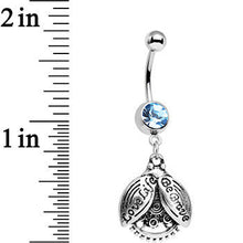 Load image into Gallery viewer, Aqua Gem Love Life Be Brave Leaf Steampunk Gears Dangle Belly Ring