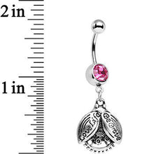Load image into Gallery viewer, Pink Gem Love Life Be Brave Leaf Steampunk Gears Dangle Belly Ring