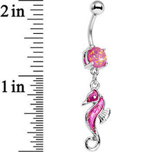 Load image into Gallery viewer, Pink Faux Opal See You Later Seahorse Dangle Belly Ring