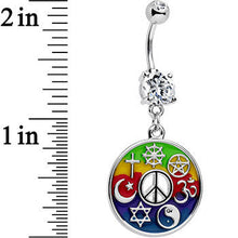 Load image into Gallery viewer, Clear Gem Peace Sign Universal Symbols of Peace Dangle Belly Ring