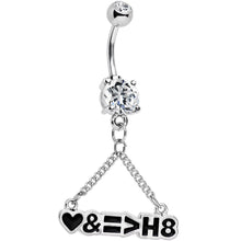 Load image into Gallery viewer, Clear Gem Love and Equality Over Hate Banner Heart Dangle Belly Ring