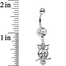Load image into Gallery viewer, Clear Gem Celtic Knot Perched Owl Dangle Belly Ring