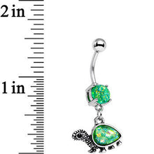 Load image into Gallery viewer, Green Faux Opal Traipsing Turtle Dangle Belly Ring