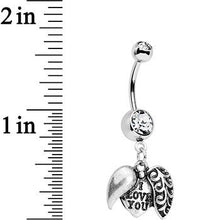 Load image into Gallery viewer, Clear Gem Paisley Love Locket Heart Dangle Belly Ring