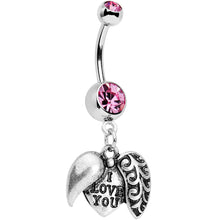 Load image into Gallery viewer, Pink Gem Paisley Love Locket Heart Dangle Belly Ring