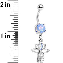 Load image into Gallery viewer, Light Blue Faux Opal Framework Love Lotus Flower Dangle Belly Ring